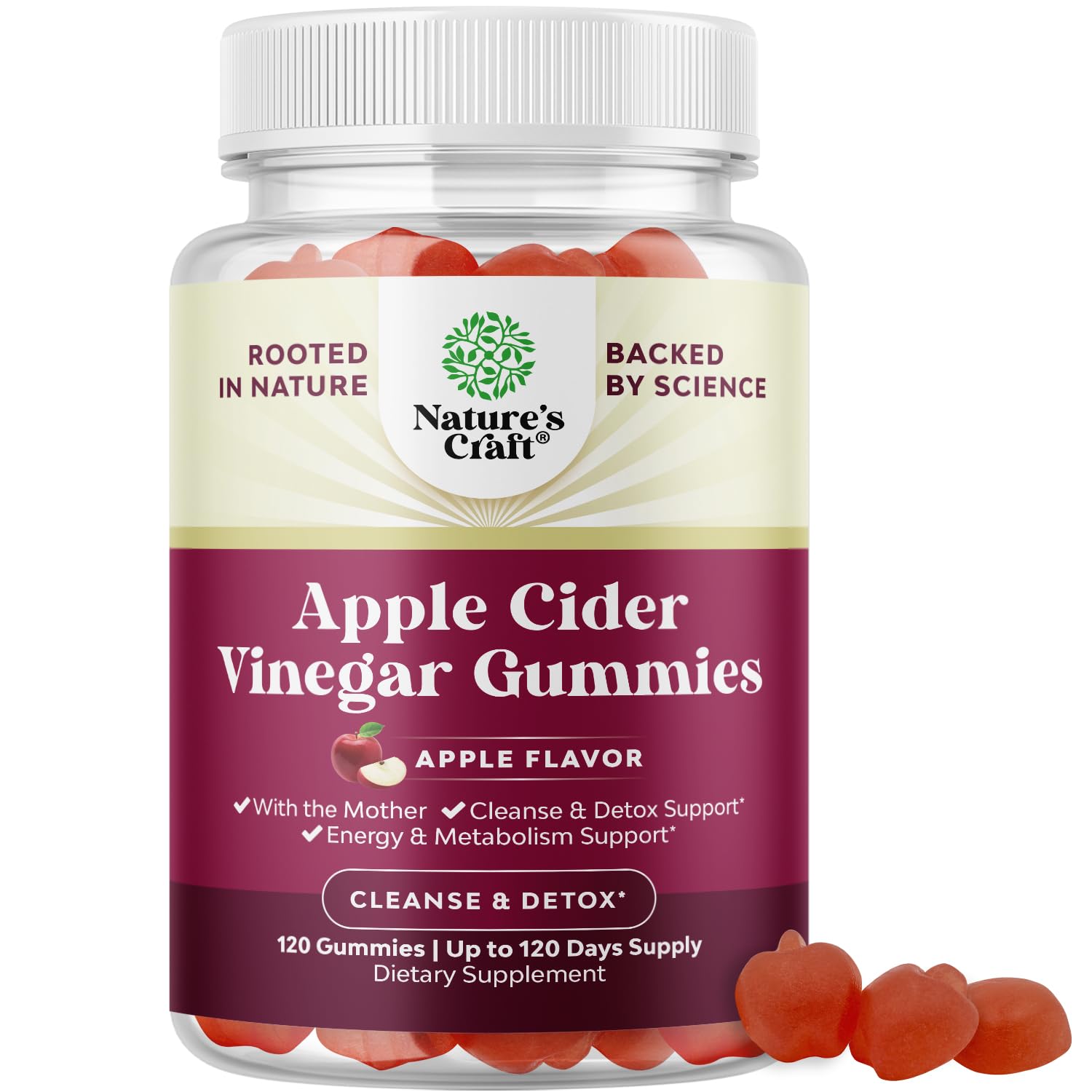 ACV Apple Cider Vinegar Gummies - Natural Energy Supplement ACV with Mother